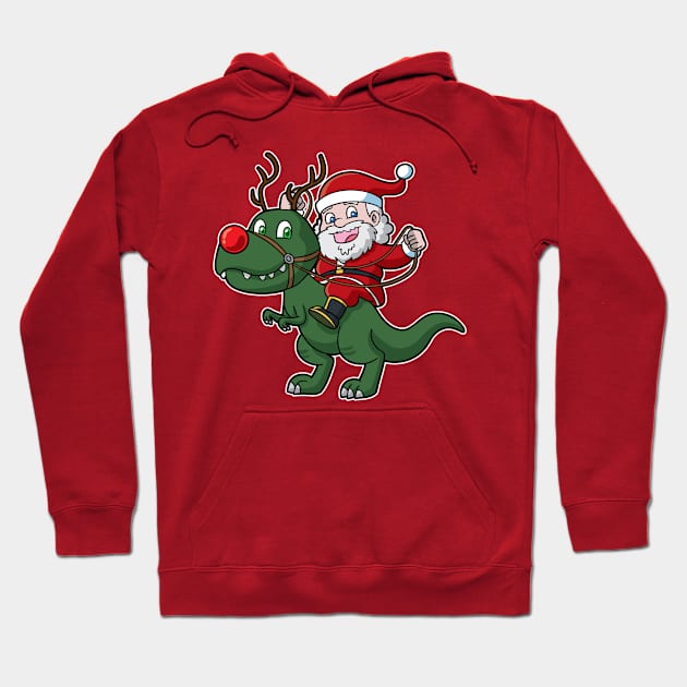 Santa Claus Riding T Rex Dinosaur Christmas Hoodie by E